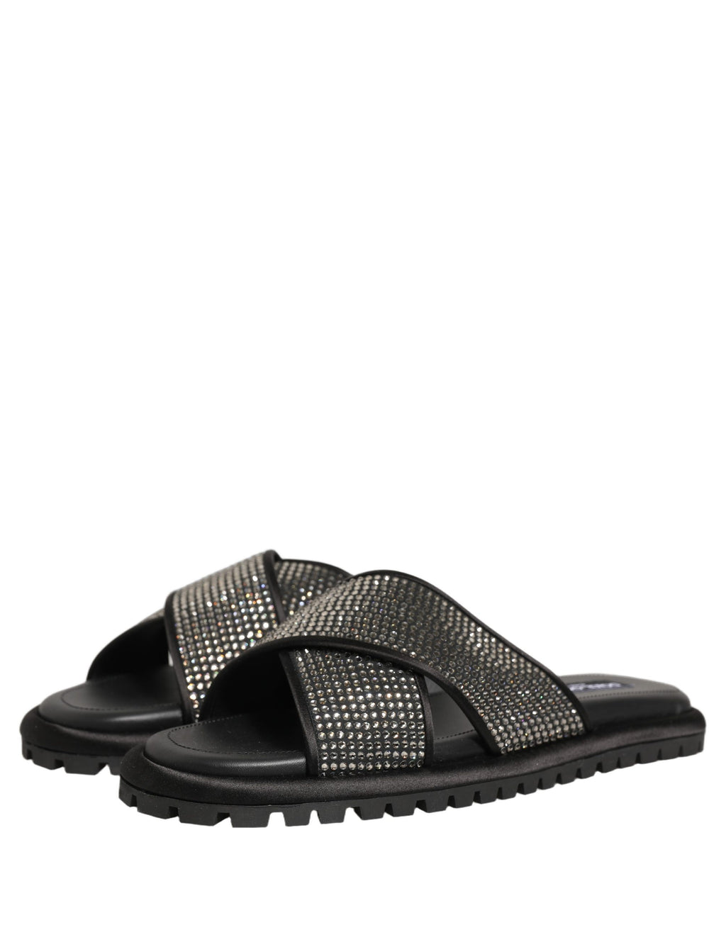 Dolce & Gabbana Black Strass Criss Cross Slide Sandals Shoes Dolce & Gabbana