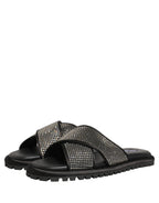 Dolce & Gabbana Black Strass Criss Cross Slide Sandals Shoes Dolce & Gabbana