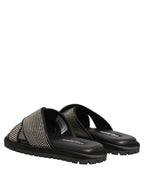 Dolce & Gabbana Black Strass Criss Cross Slide Sandals Shoes Dolce & Gabbana