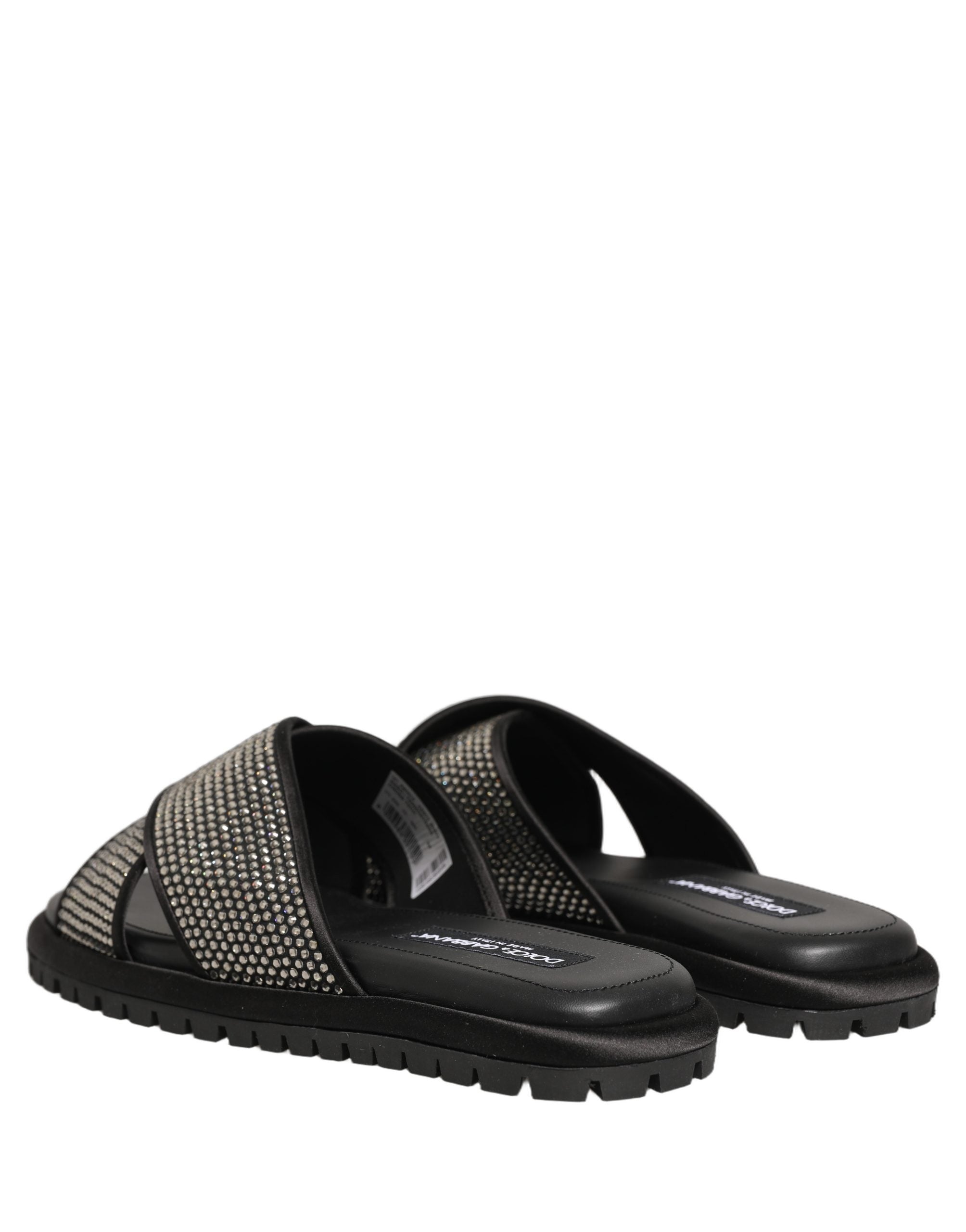 Dolce & Gabbana Black Strass Criss Cross Slide Sandals Shoes Dolce & Gabbana