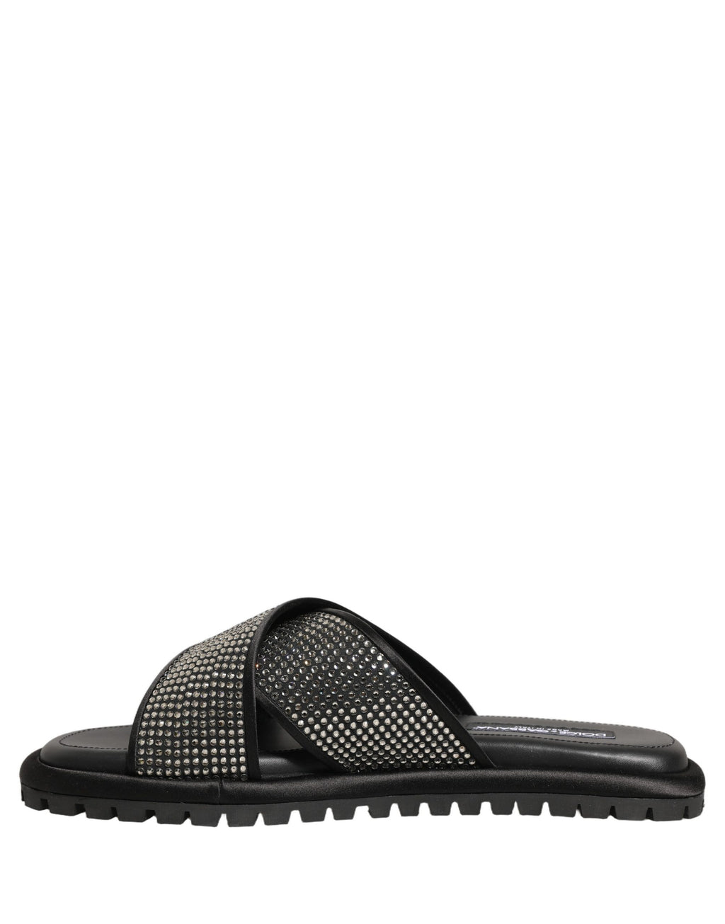 Dolce & Gabbana Black Strass Criss Cross Slide Sandals Shoes Dolce & Gabbana