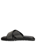 Dolce & Gabbana Black Strass Criss Cross Slide Sandals Shoes Dolce & Gabbana