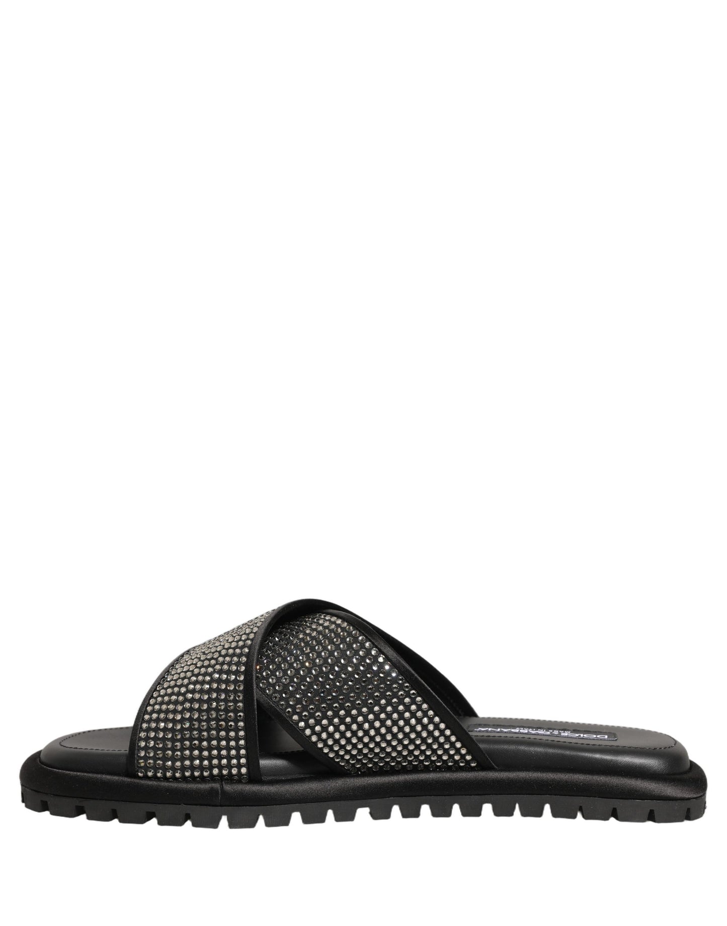 Dolce & Gabbana Black Strass Criss Cross Slide Sandals Shoes Dolce & Gabbana