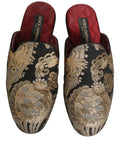 Dolce & Gabbana Black Floral Jacquard Flats Sandals Men Shoes