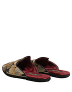 Dolce & Gabbana Black Floral Jacquard Flats Sandals Men Shoes