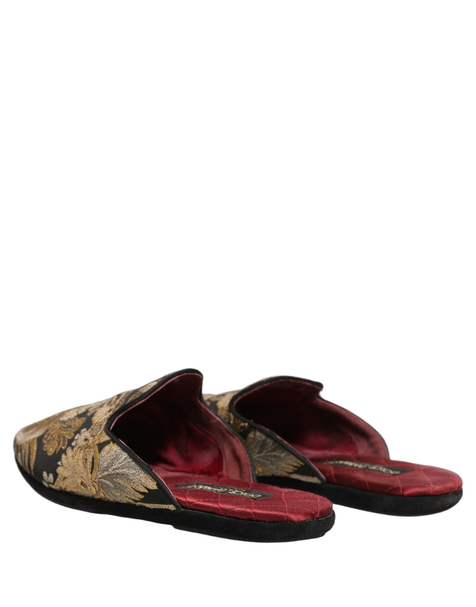 Dolce & Gabbana Black Floral Jacquard Flats Sandals Men Shoes Dolce & Gabbana