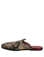 Dolce & Gabbana Black Floral Jacquard Flats Sandals Men Shoes