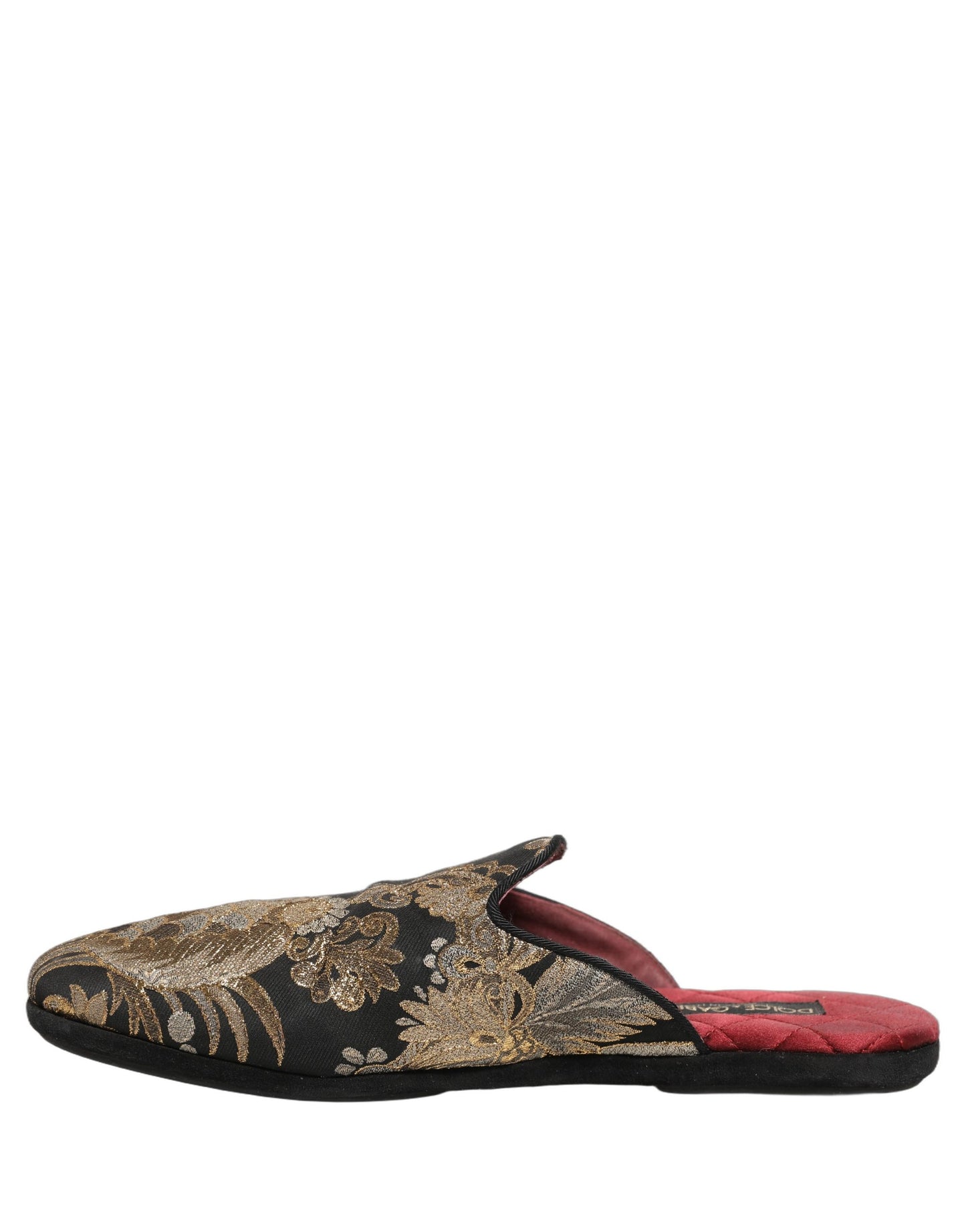 Dolce & Gabbana Black Floral Jacquard Flats Sandals Men Shoes Dolce & Gabbana