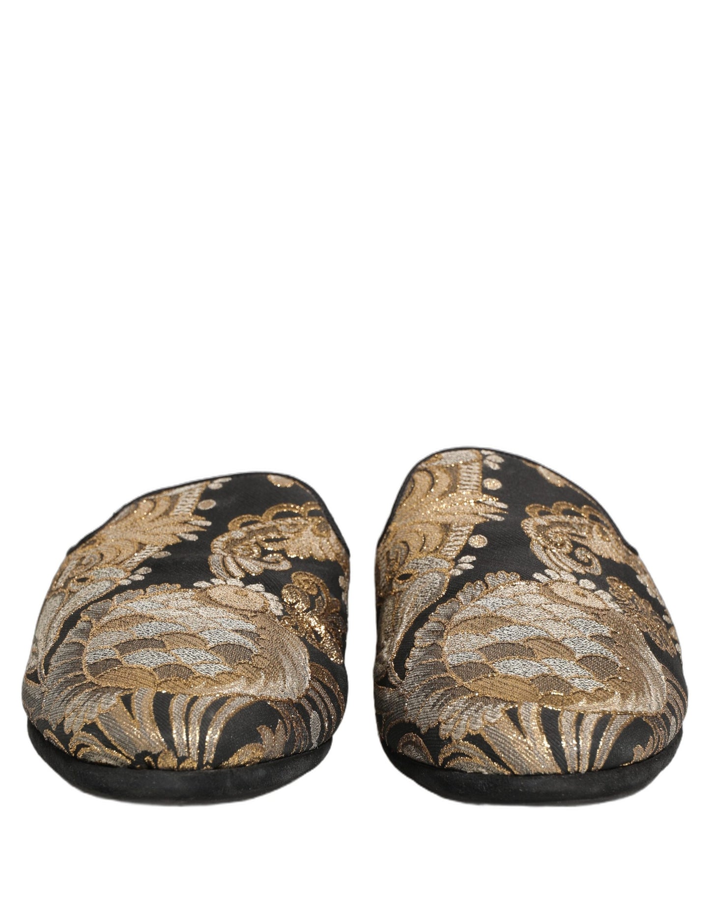 Dolce & Gabbana Black Floral Jacquard Flats Sandals Men Shoes Dolce & Gabbana