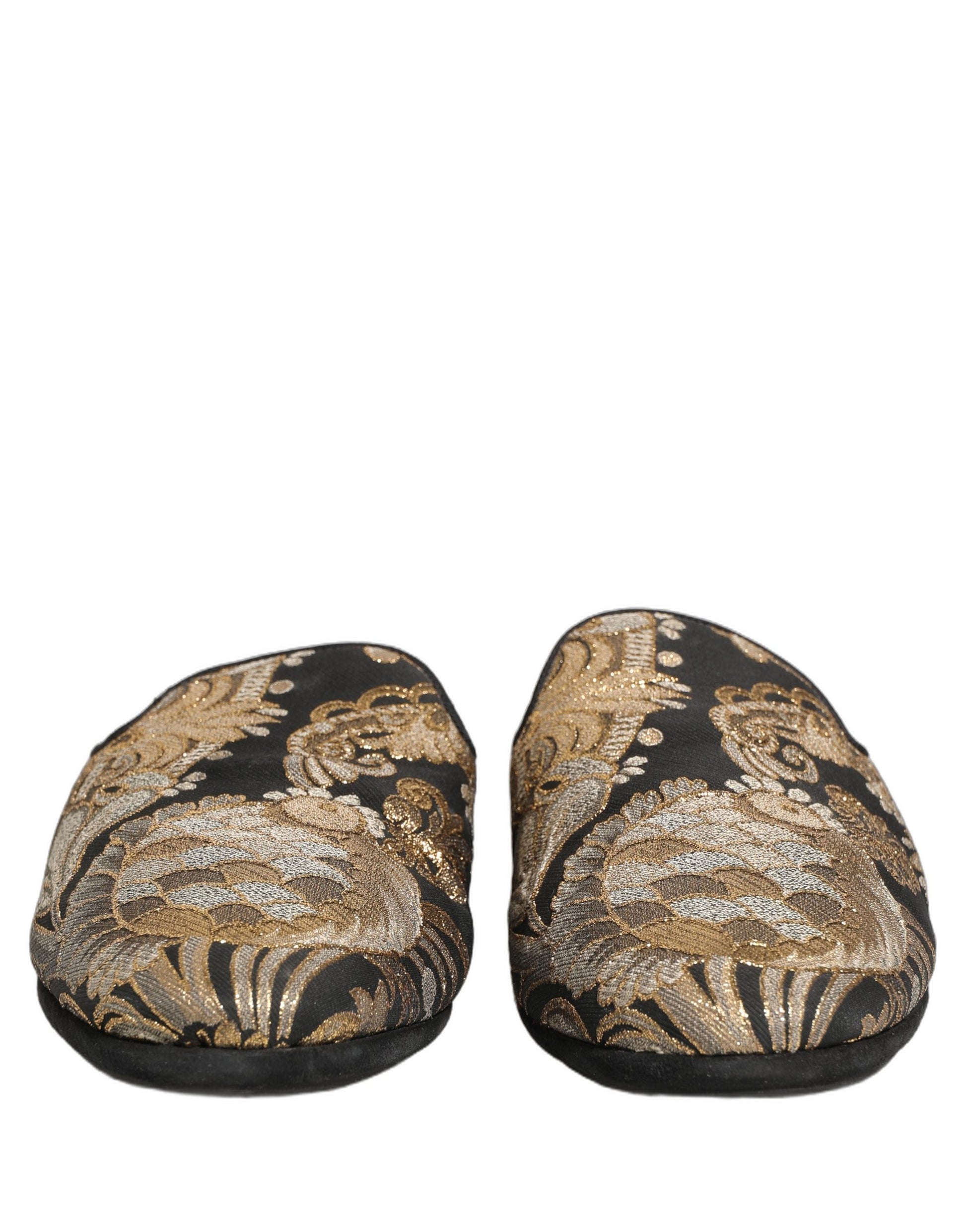 Dolce & Gabbana Black Floral Jacquard Flats Sandals Men Shoes Dolce & Gabbana