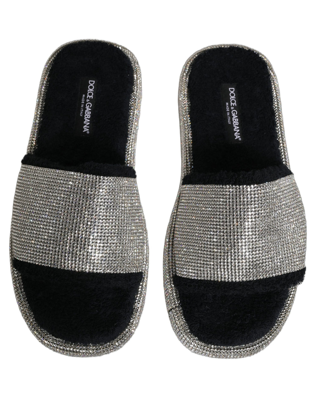Dolce & Gabbana Black Crystal Embellished Platform Men Slides Shoes Dolce & Gabbana