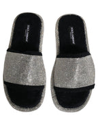 Dolce & Gabbana Black Crystal Embellished Platform Men Slides Shoes Dolce & Gabbana