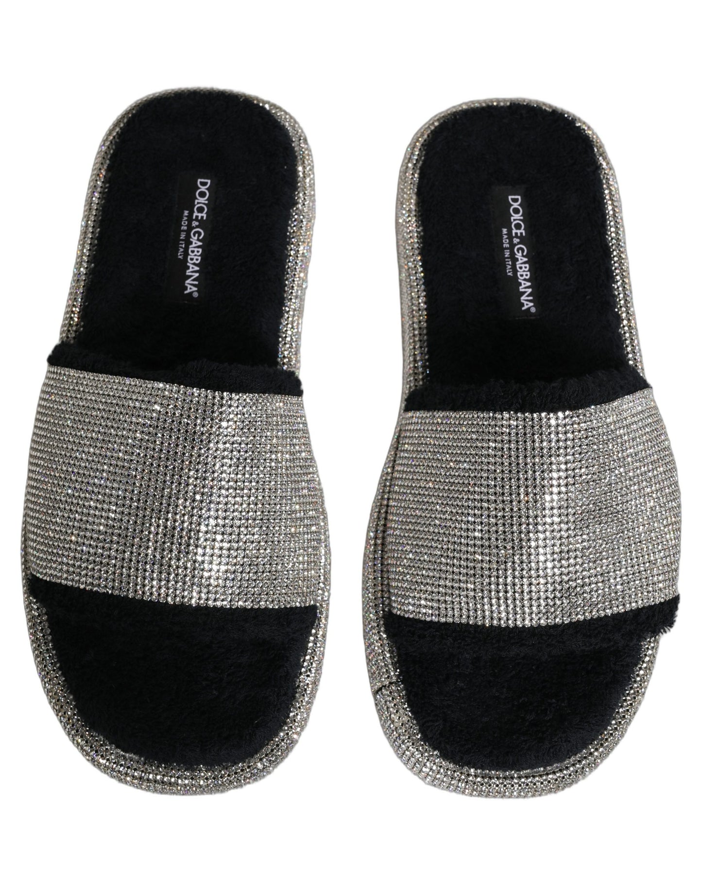 Dolce & Gabbana Black Crystal Embellished Platform Men Slides Shoes Dolce & Gabbana