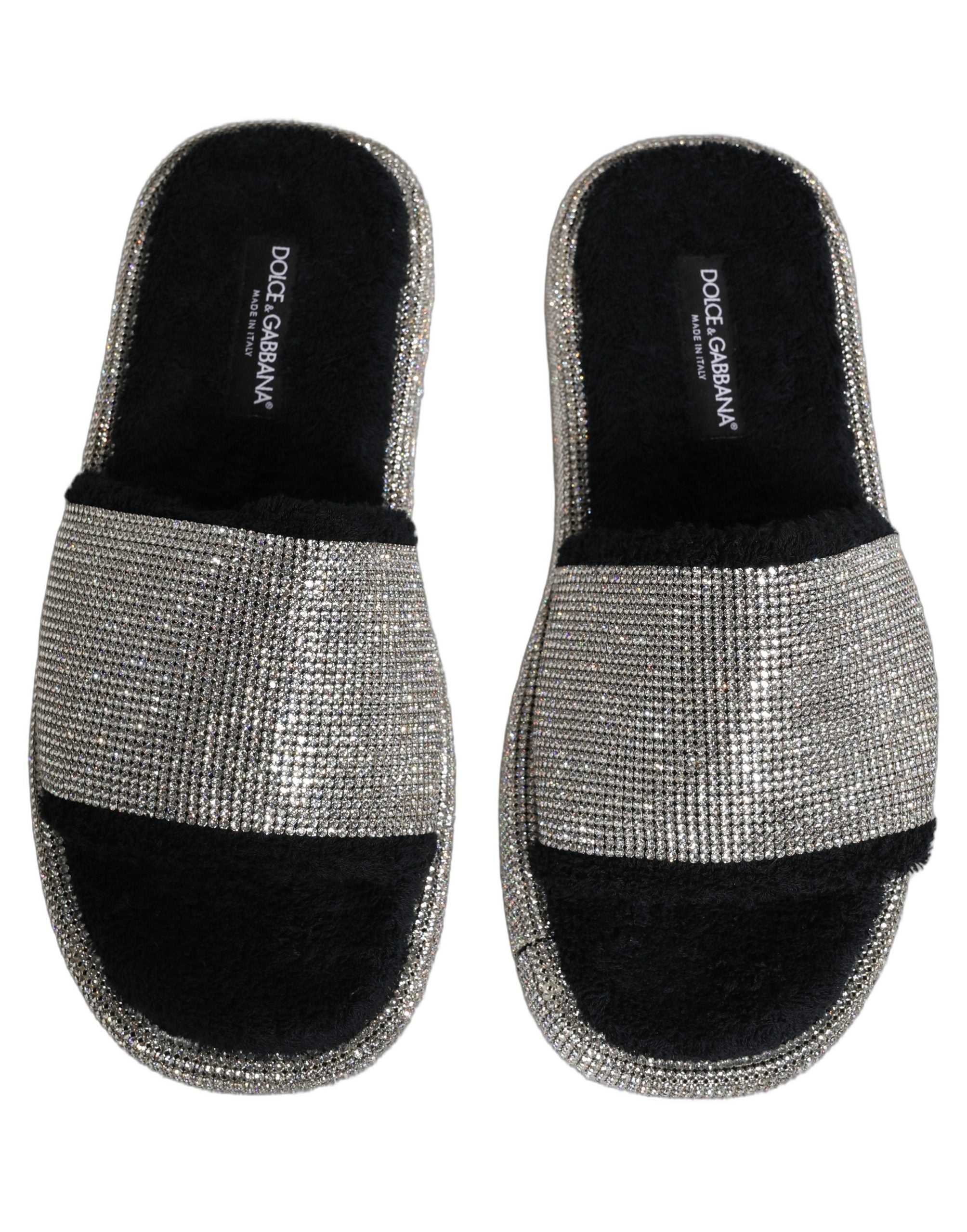 Dolce & Gabbana Black Crystal Embellished Platform Men Slides Shoes Dolce & Gabbana
