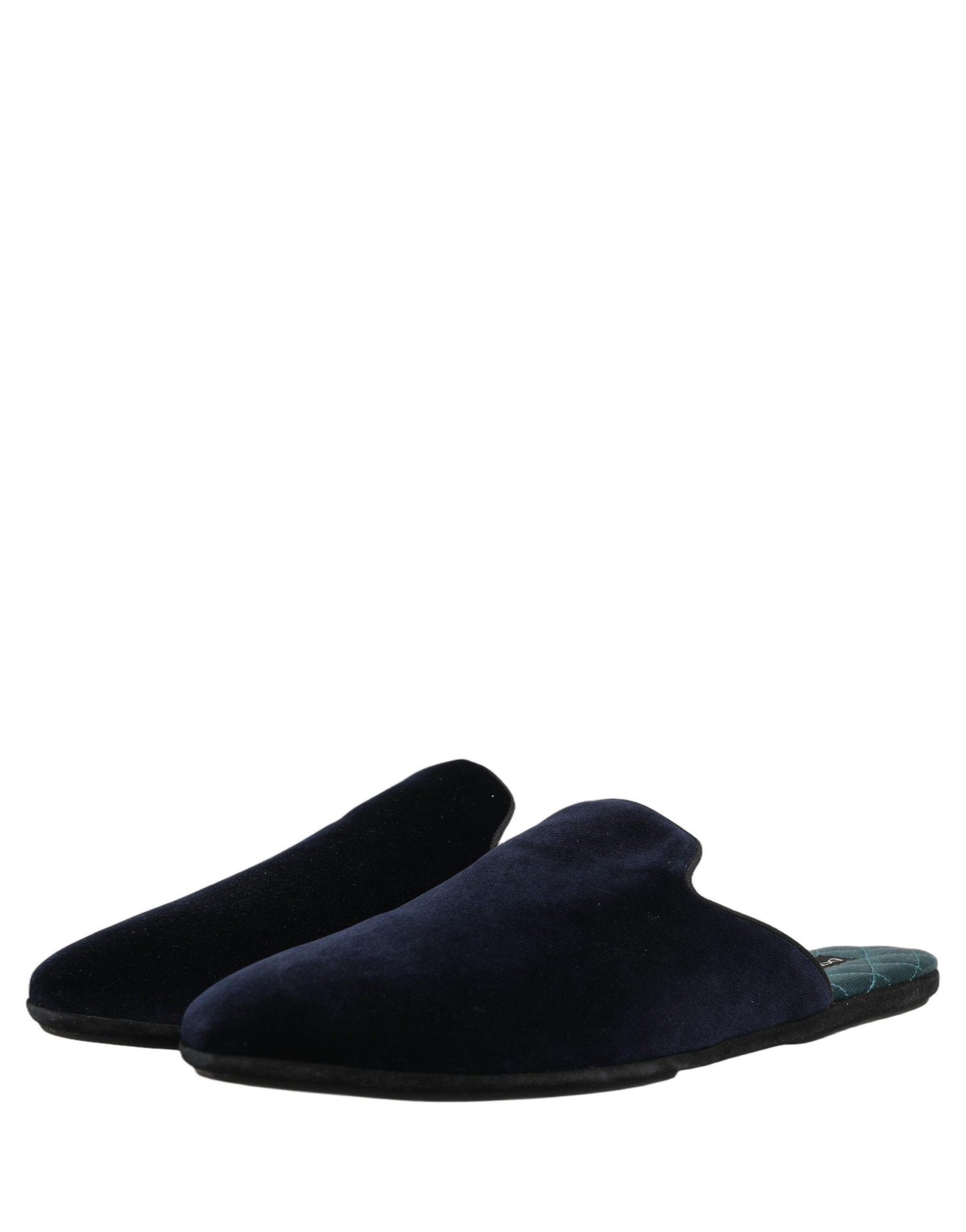 Dolce & Gabbana Dark Blue Suede Slides Flat Slipper Men Shoes Dolce & Gabbana