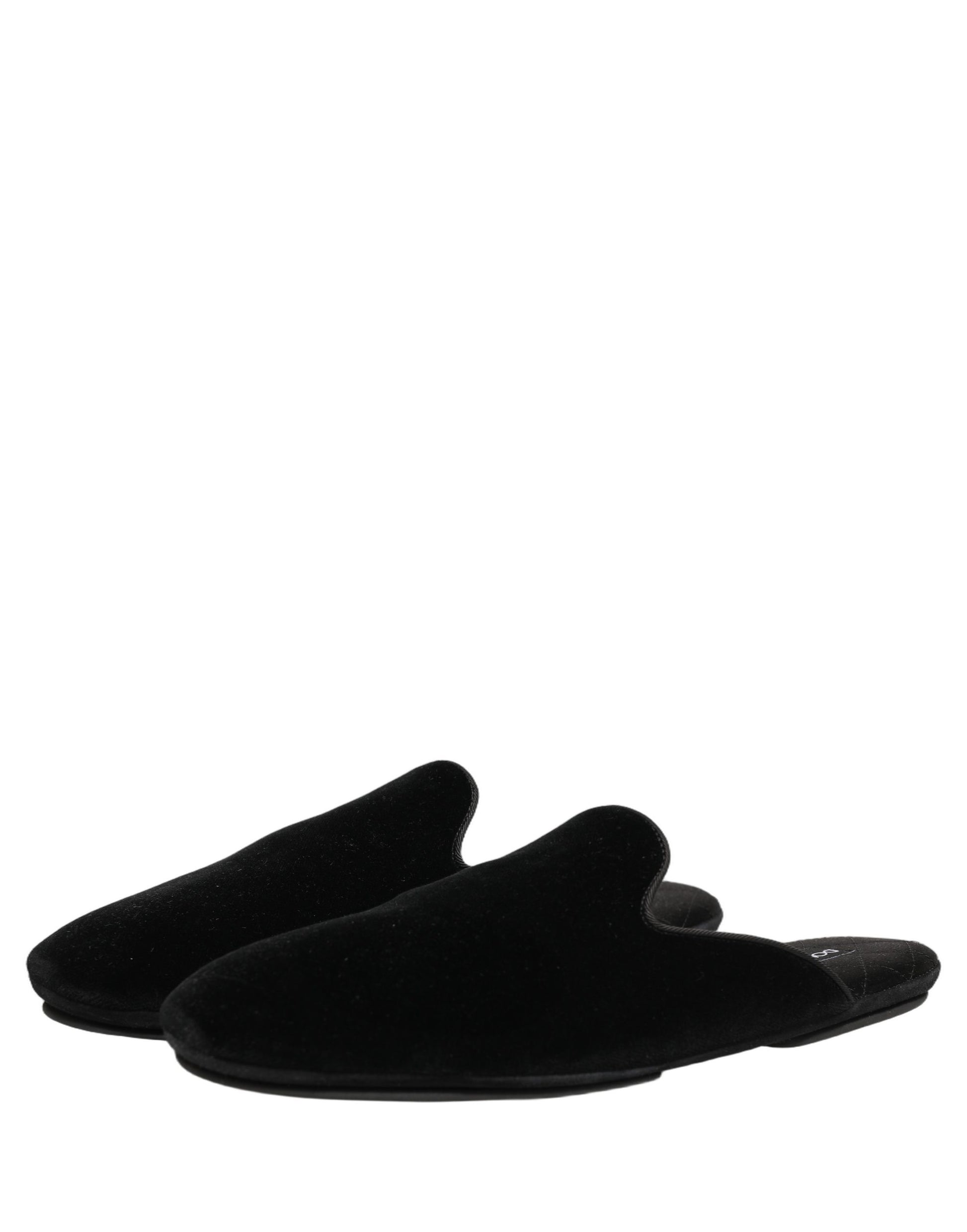 Dolce & Gabbana Black Suede Slides Flat Slipper Men Shoes Dolce & Gabbana