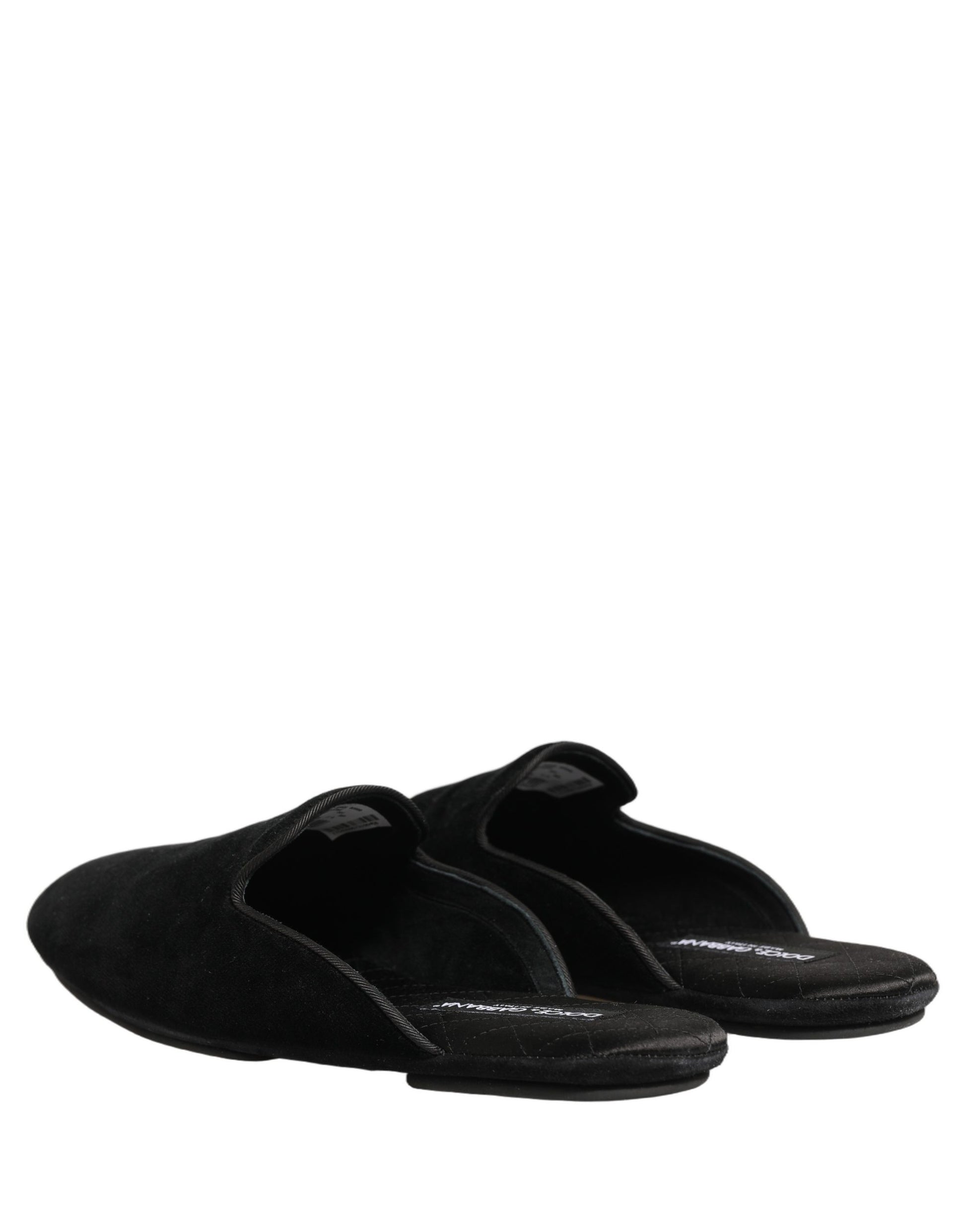 Dolce & Gabbana Black Suede Slides Flat Slipper Men Shoes Dolce & Gabbana
