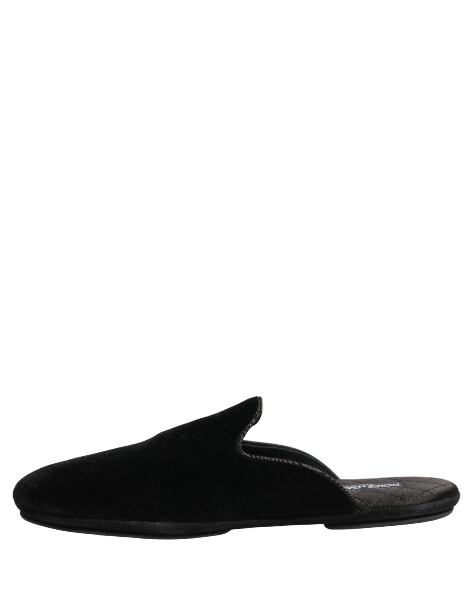 Dolce & Gabbana Black Suede Slides Flat Slipper Men Shoes Dolce & Gabbana