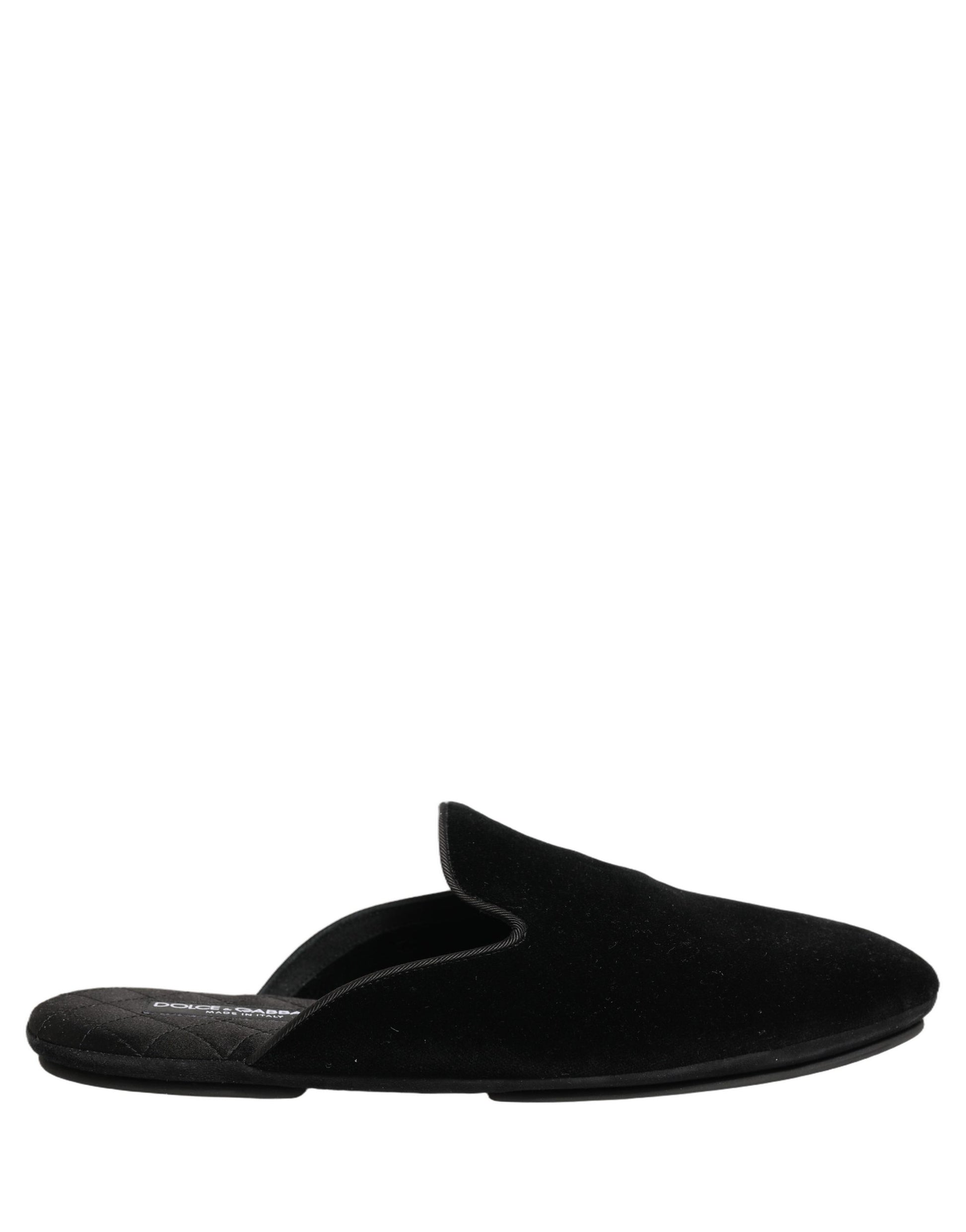 Dolce & Gabbana Black Suede Slides Flat Slipper Men Shoes Dolce & Gabbana