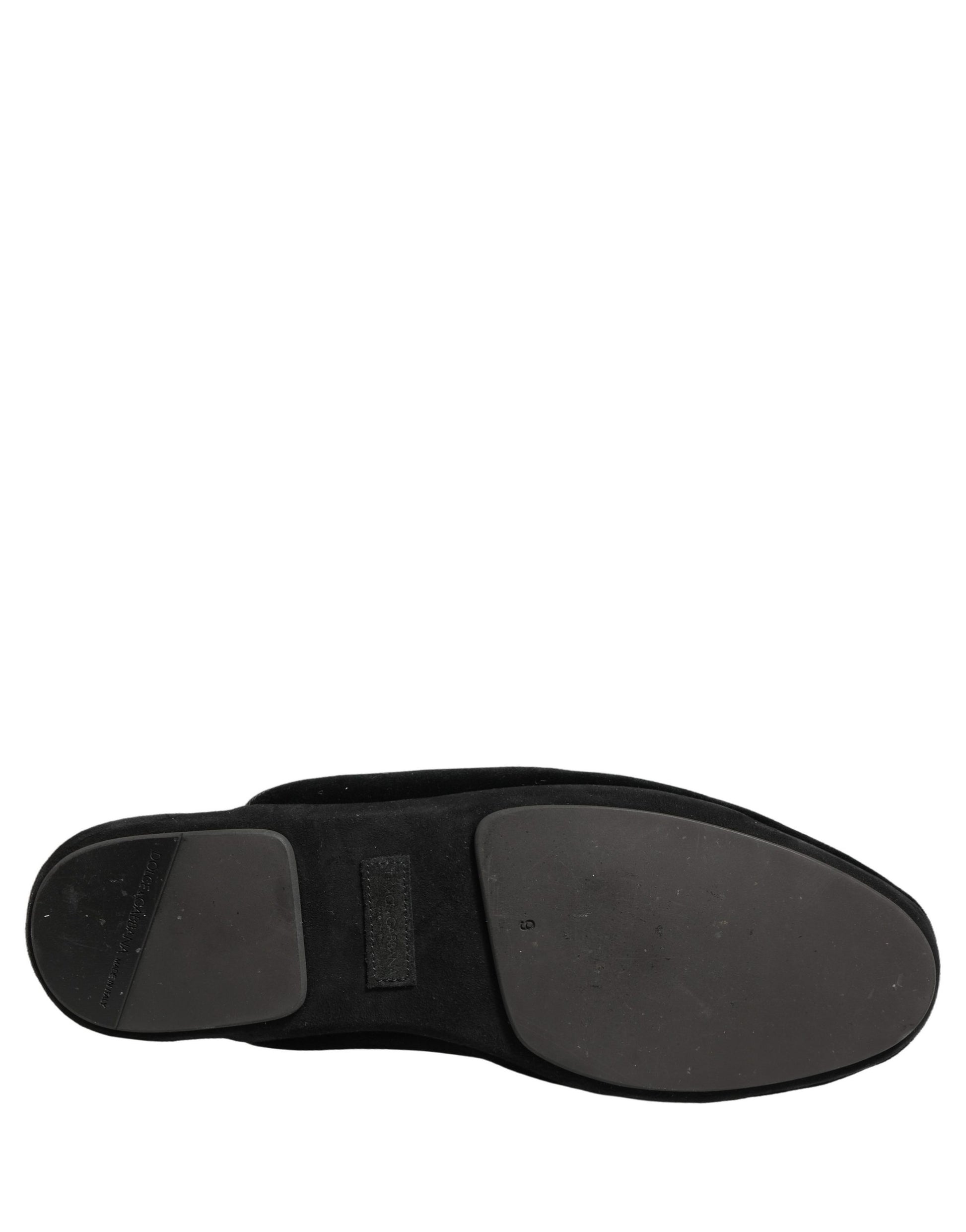 Dolce & Gabbana Black Suede Slides Flat Slipper Men Shoes Dolce & Gabbana