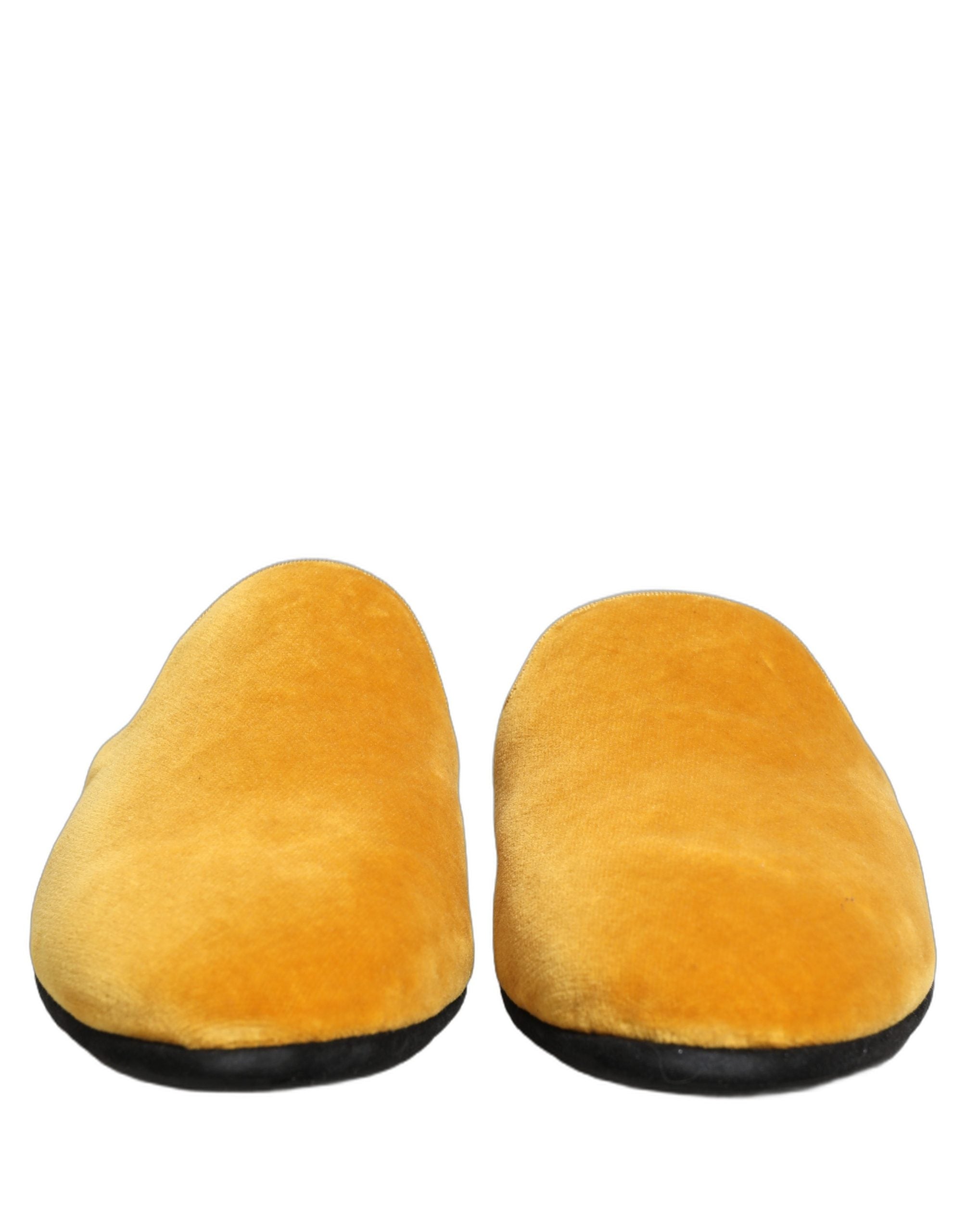 Dolce & Gabbana Yellow Suede Slides Flat Slipper Men Shoes Dolce & Gabbana