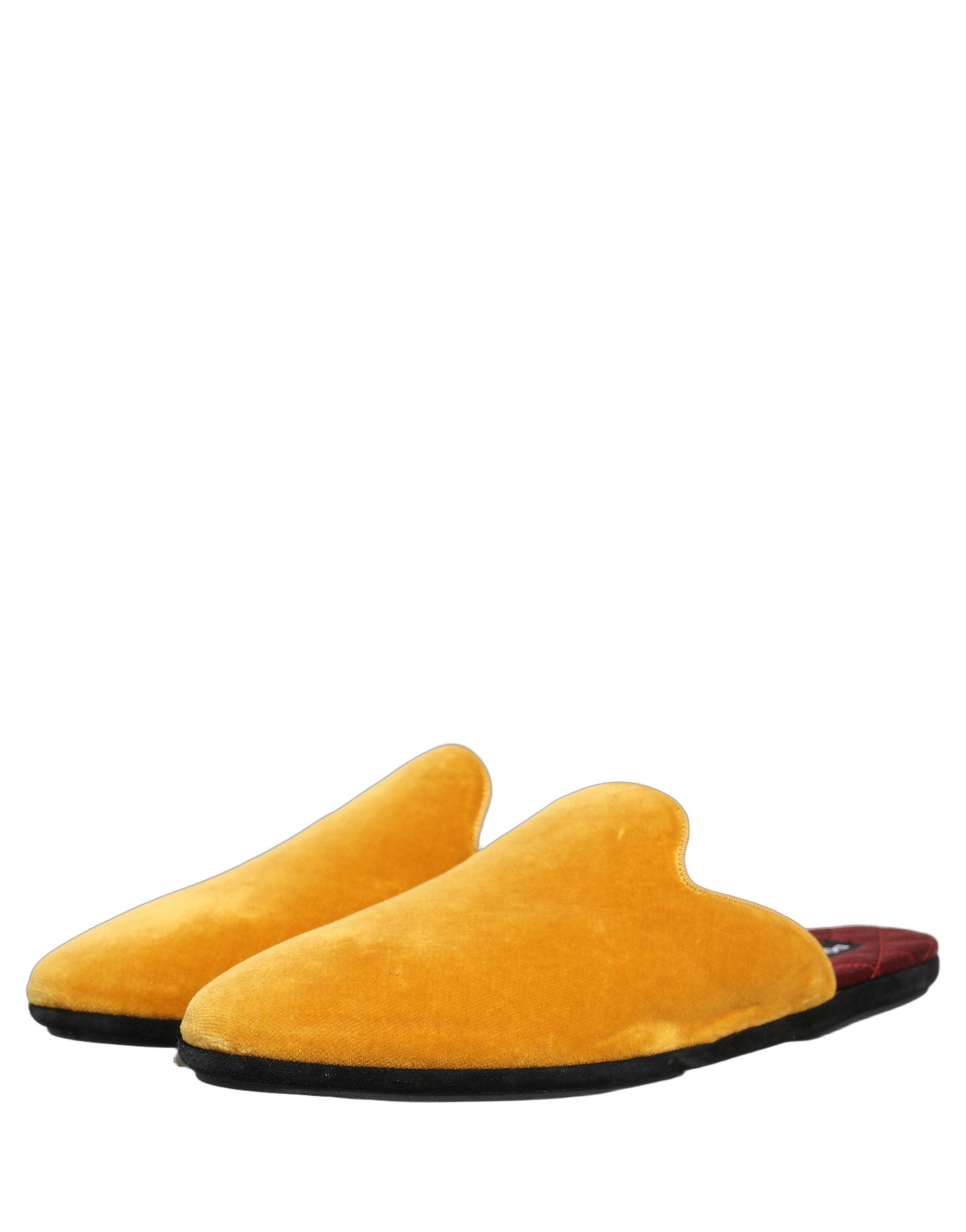 Dolce & Gabbana Yellow Suede Slides Flat Slipper Men Shoes Dolce & Gabbana