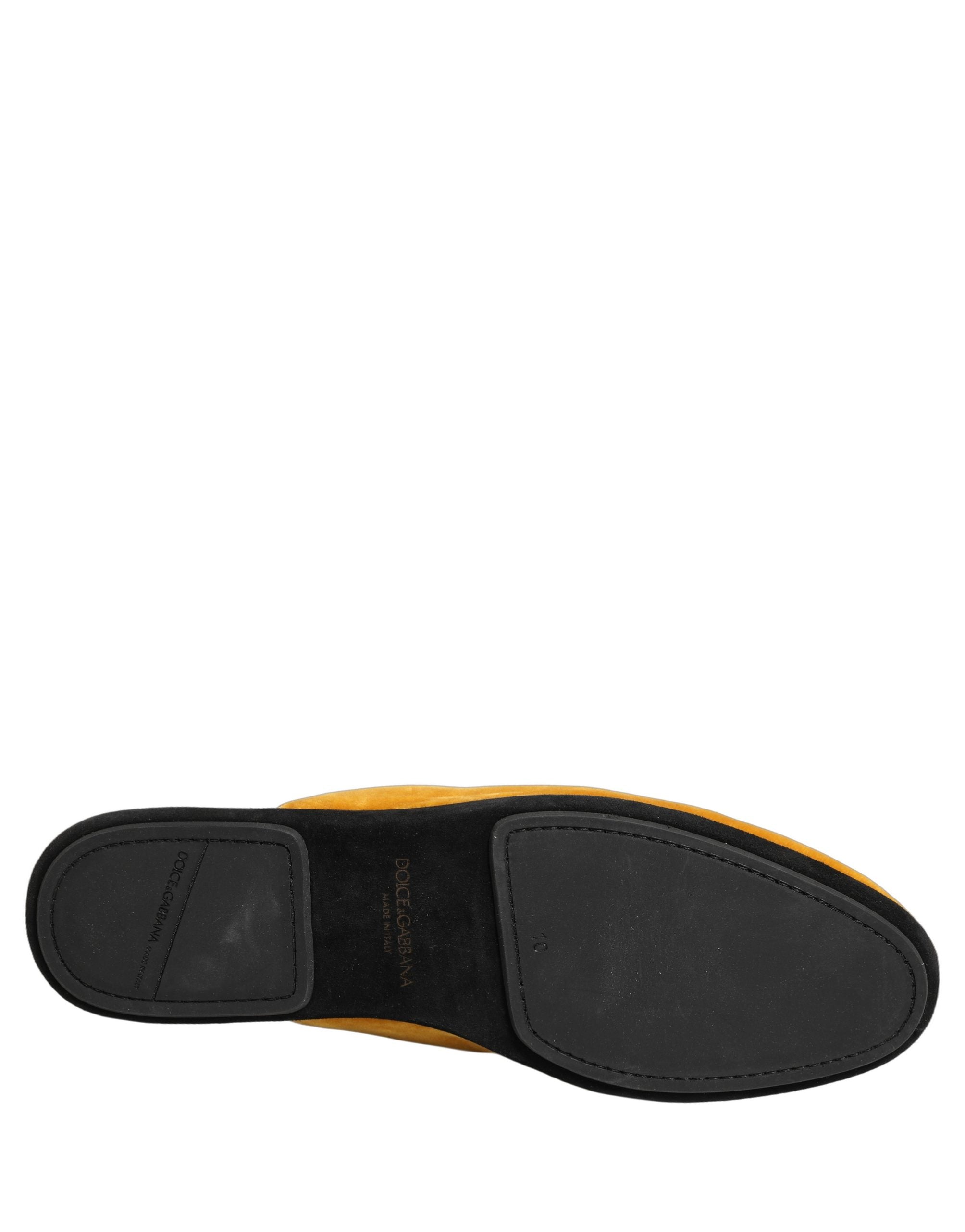 Dolce & Gabbana Yellow Suede Slides Flat Slipper Men Shoes Dolce & Gabbana