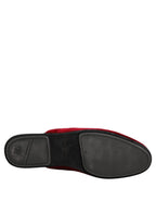 Dolce & Gabbana Red Suede Slides Flat Slipper Men Shoes Dolce & Gabbana