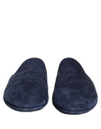 Dolce & Gabbana Blue Suede Slides Flat Slipper Men Shoes Dolce & Gabbana