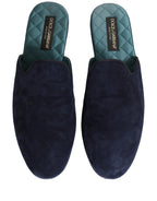 Dolce & Gabbana Blue Suede Slides Flat Slipper Men Shoes Dolce & Gabbana