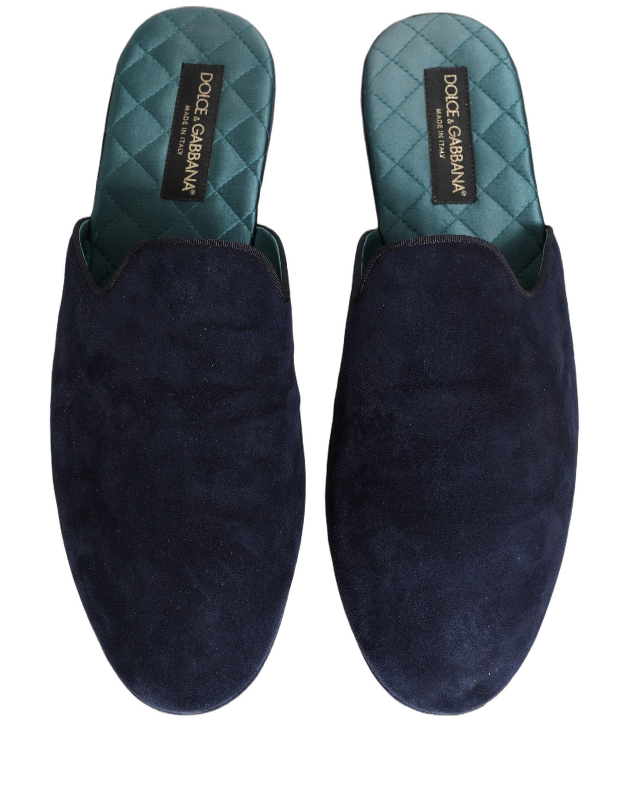 Dolce & Gabbana Blue Suede Slides Flat Slipper Men Shoes Dolce & Gabbana