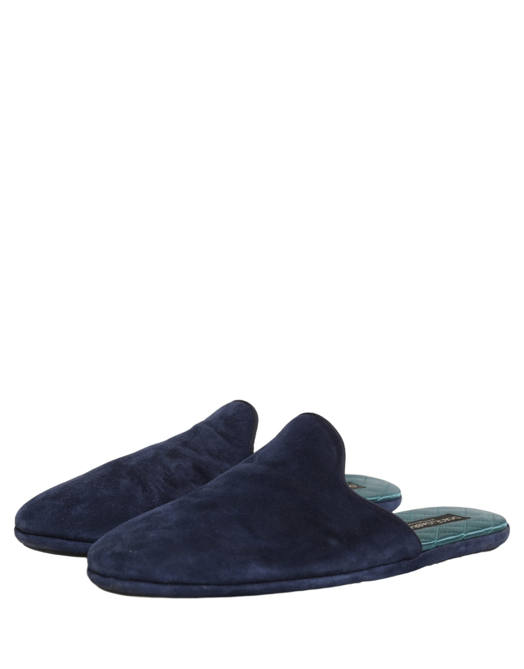 Dolce & Gabbana Blue Suede Slides Flat Slipper Men Shoes Dolce & Gabbana