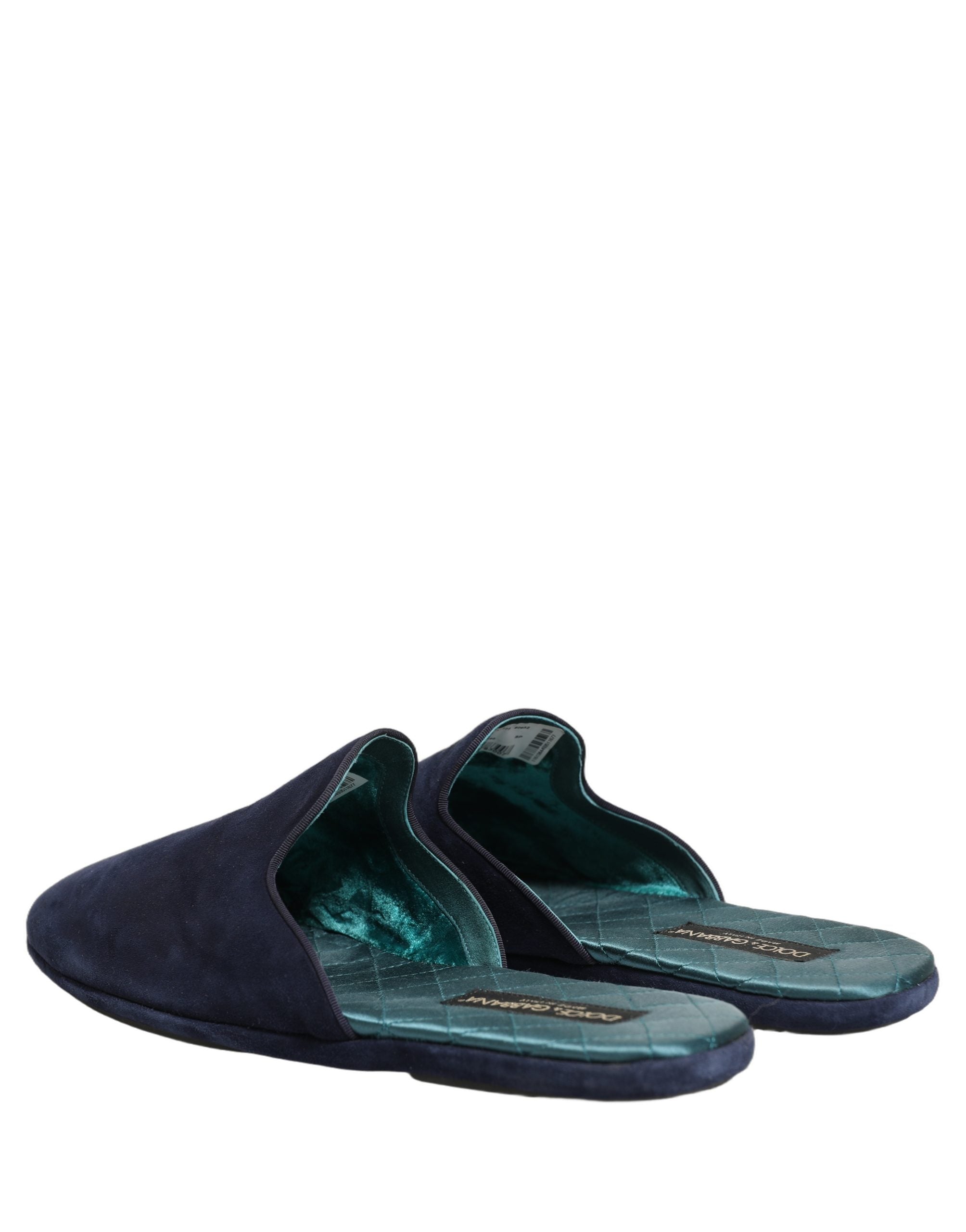 Dolce & Gabbana Blue Suede Slides Flat Slipper Men Shoes Dolce & Gabbana