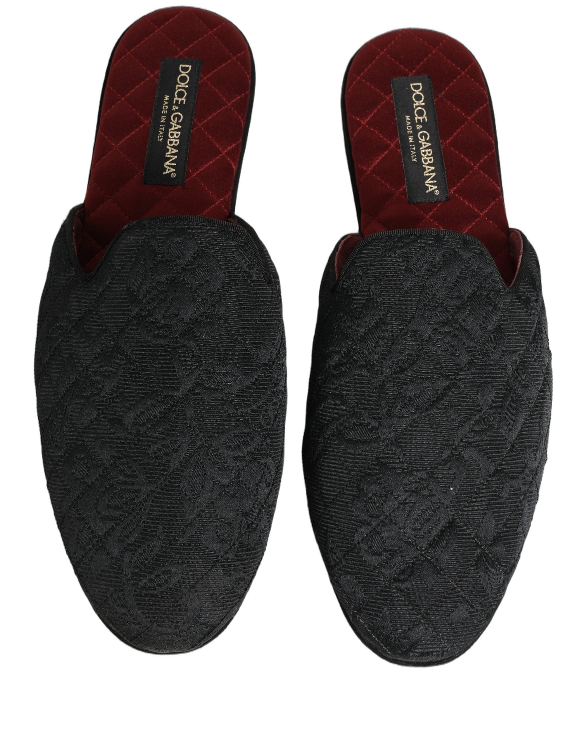Dolce & Gabbana Black Floral Brocade Slides Slippers Shoes Dolce & Gabbana
