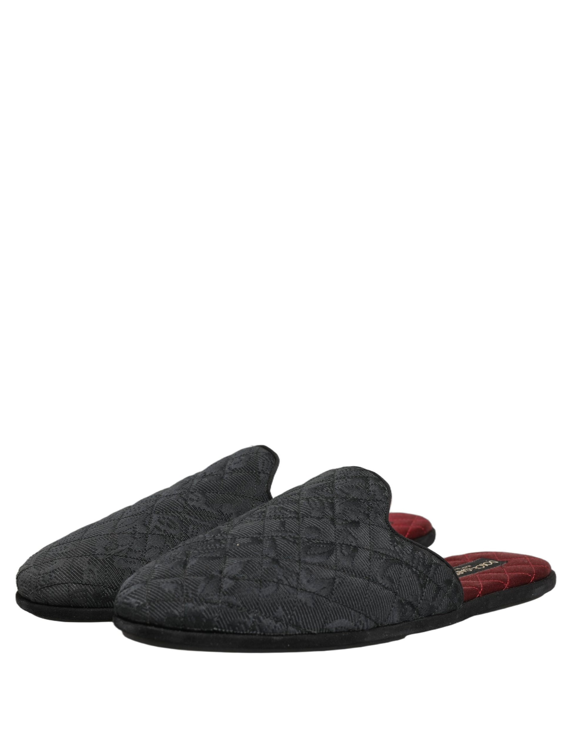 Dolce & Gabbana Black Floral Brocade Slides Slippers Shoes Dolce & Gabbana