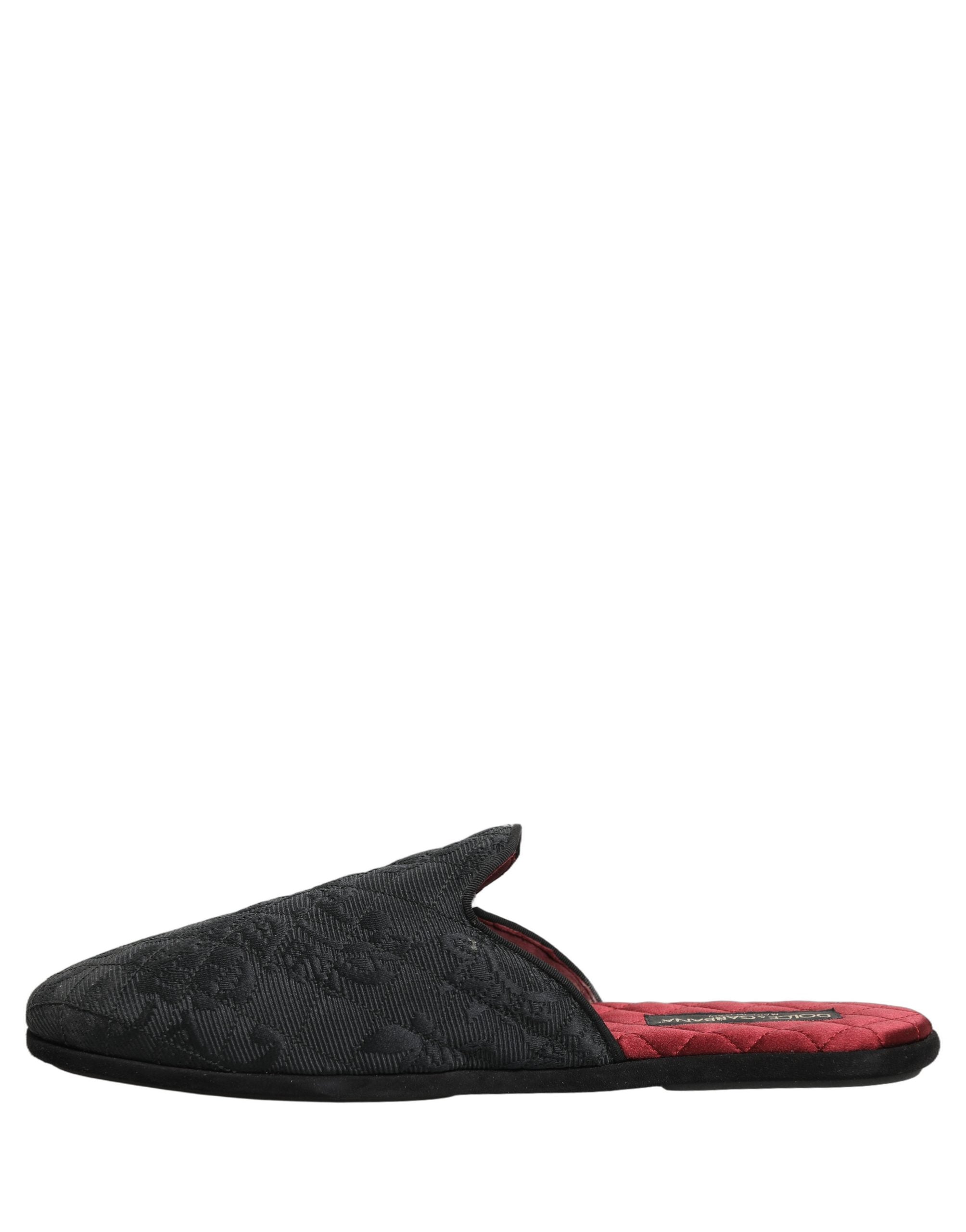 Dolce & Gabbana Black Floral Brocade Slides Slippers Shoes Dolce & Gabbana