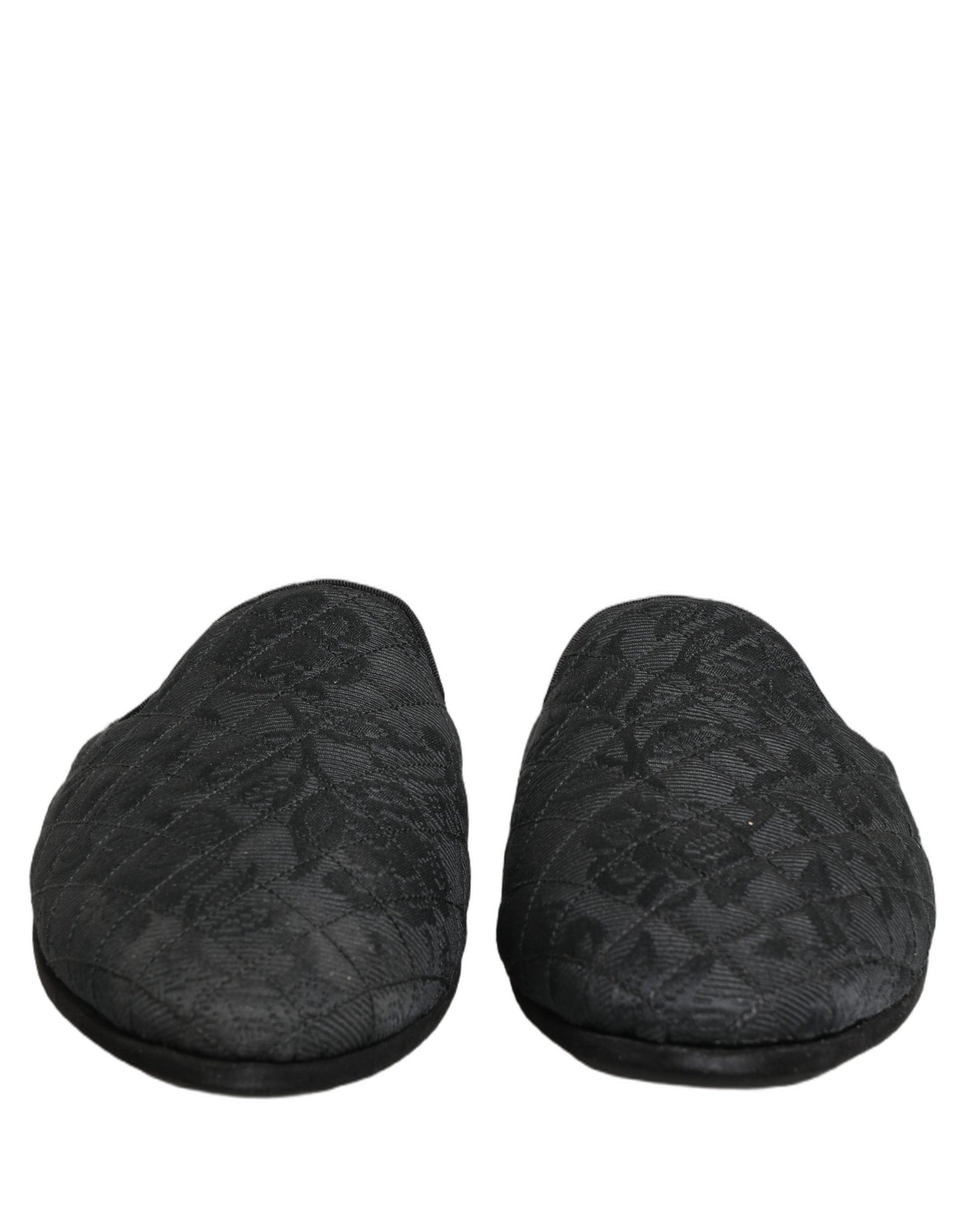 Dolce & Gabbana Black Floral Brocade Slides Slippers Shoes Dolce & Gabbana