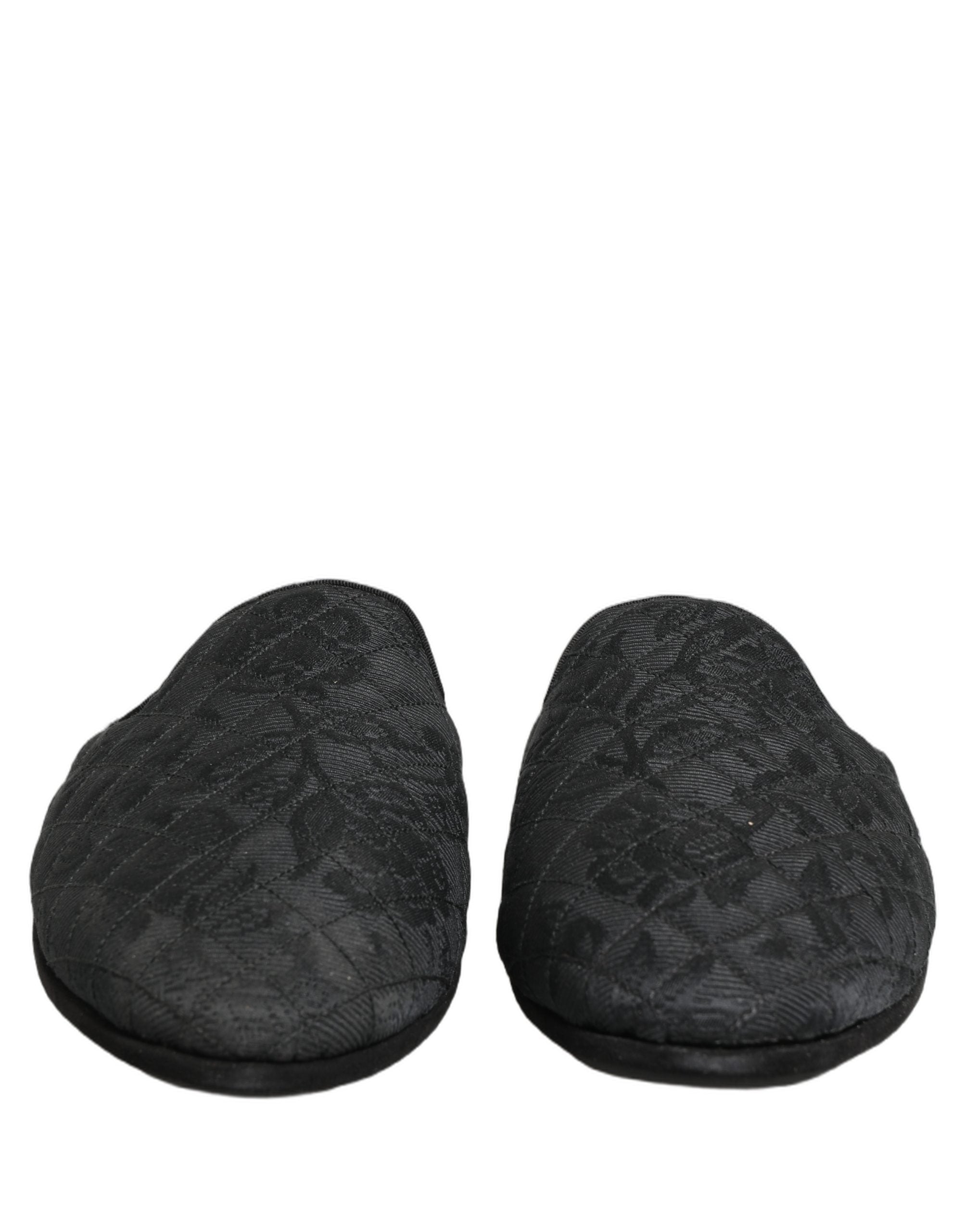 Dolce & Gabbana Black Floral Brocade Slides Slippers Shoes Dolce & Gabbana