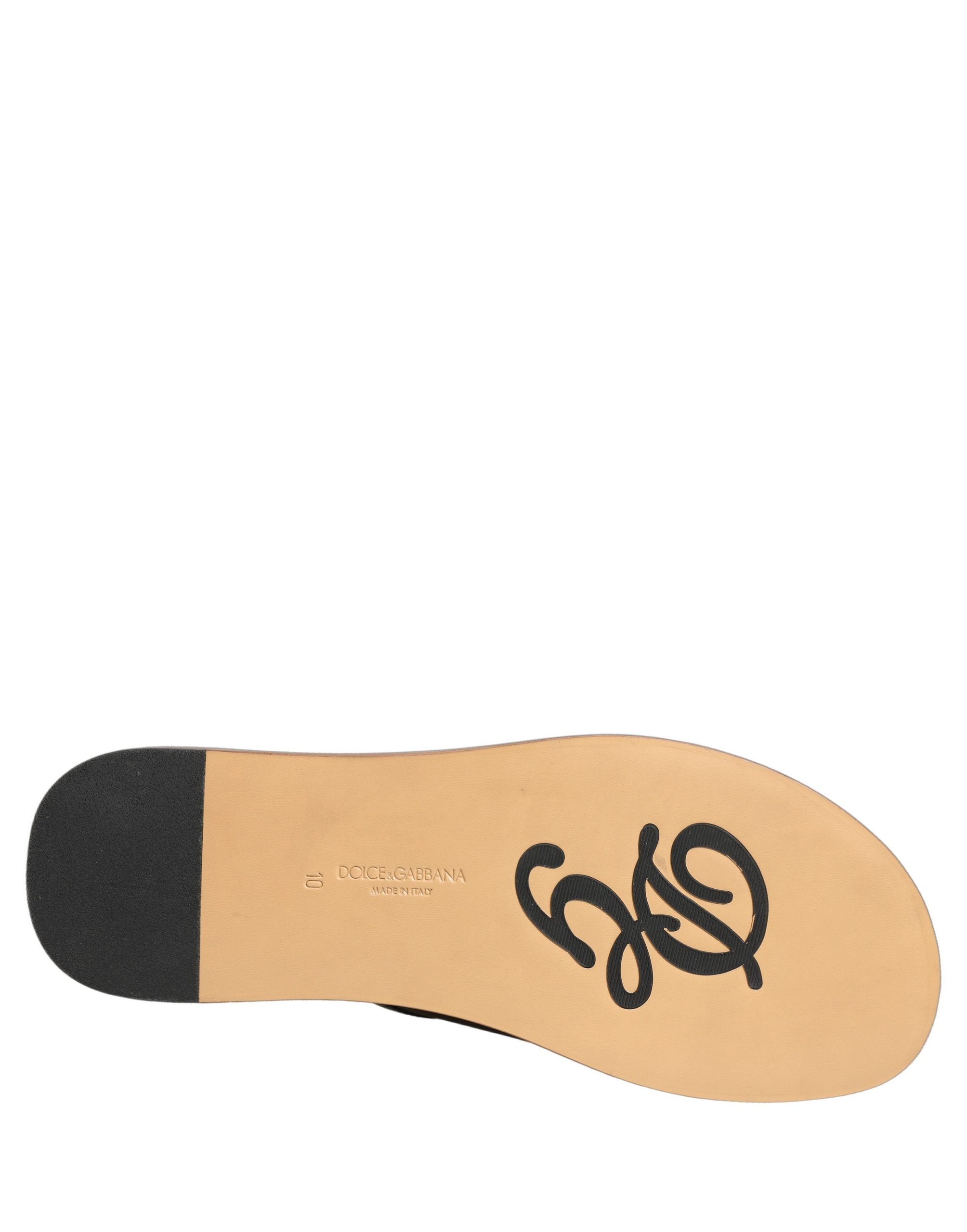 Dolce & Gabbana Brown Leather Slides Sandals Flats Men Shoes Dolce & Gabbana