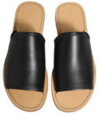 Dolce & Gabbana Brown Leather Slides Sandals Flats Men Shoes Dolce & Gabbana