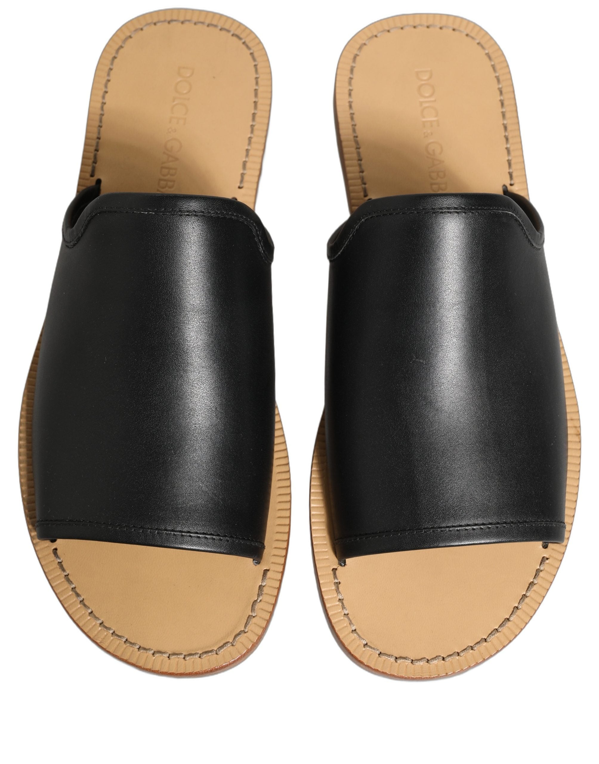 Dolce & Gabbana Brown Leather Slides Sandals Flats Men Shoes Dolce & Gabbana