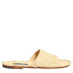 Dolce & Gabbana Beige Straw Raffia Slides Sandals Flats Shoes Dolce & Gabbana