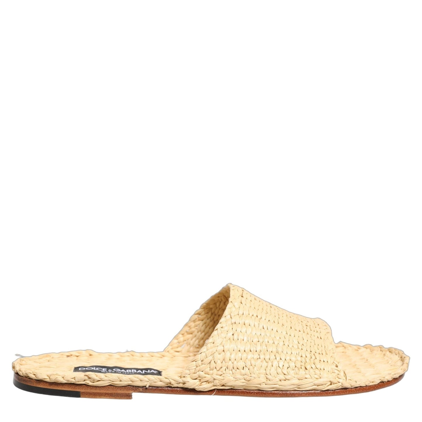 Dolce & Gabbana Beige Straw Raffia Slides Sandals Flats Shoes Dolce & Gabbana