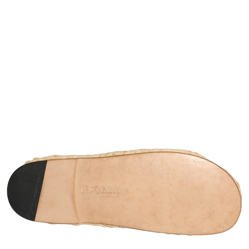 Dolce & Gabbana Beige Straw Raffia Slides Sandals Flats Shoes Dolce & Gabbana