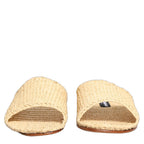 Dolce & Gabbana Beige Straw Raffia Slides Sandals Flats Shoes Dolce & Gabbana