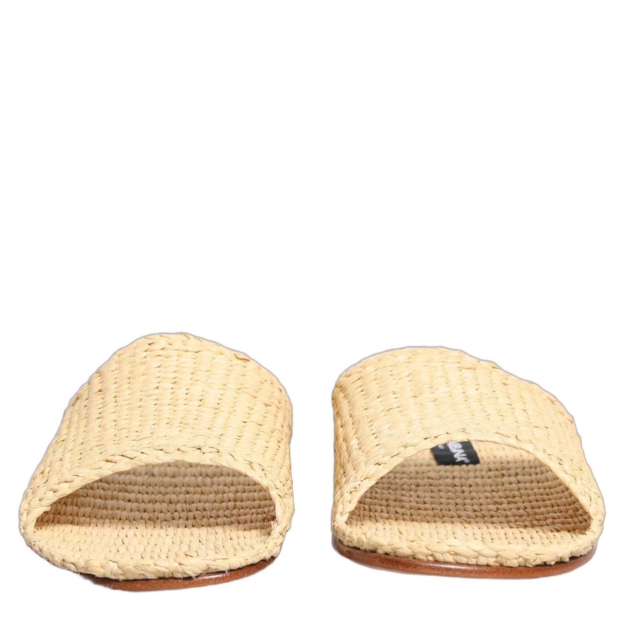 Dolce & Gabbana Beige Straw Raffia Slides Sandals Flats Shoes Dolce & Gabbana
