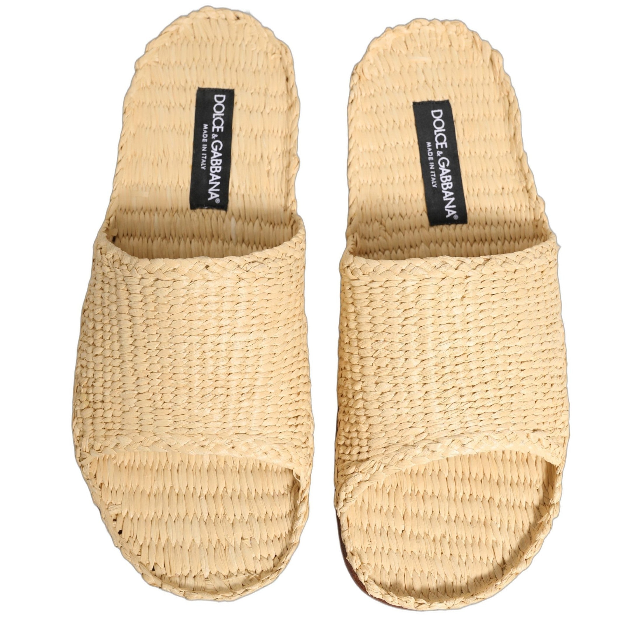Dolce & Gabbana Beige Straw Raffia Slides Sandals Flats Shoes Dolce & Gabbana
