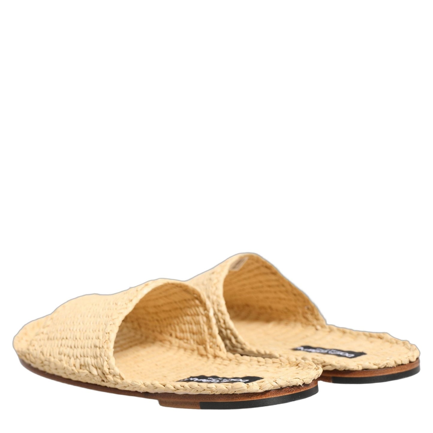 Dolce & Gabbana Beige Straw Raffia Slides Sandals Flats Shoes Dolce & Gabbana