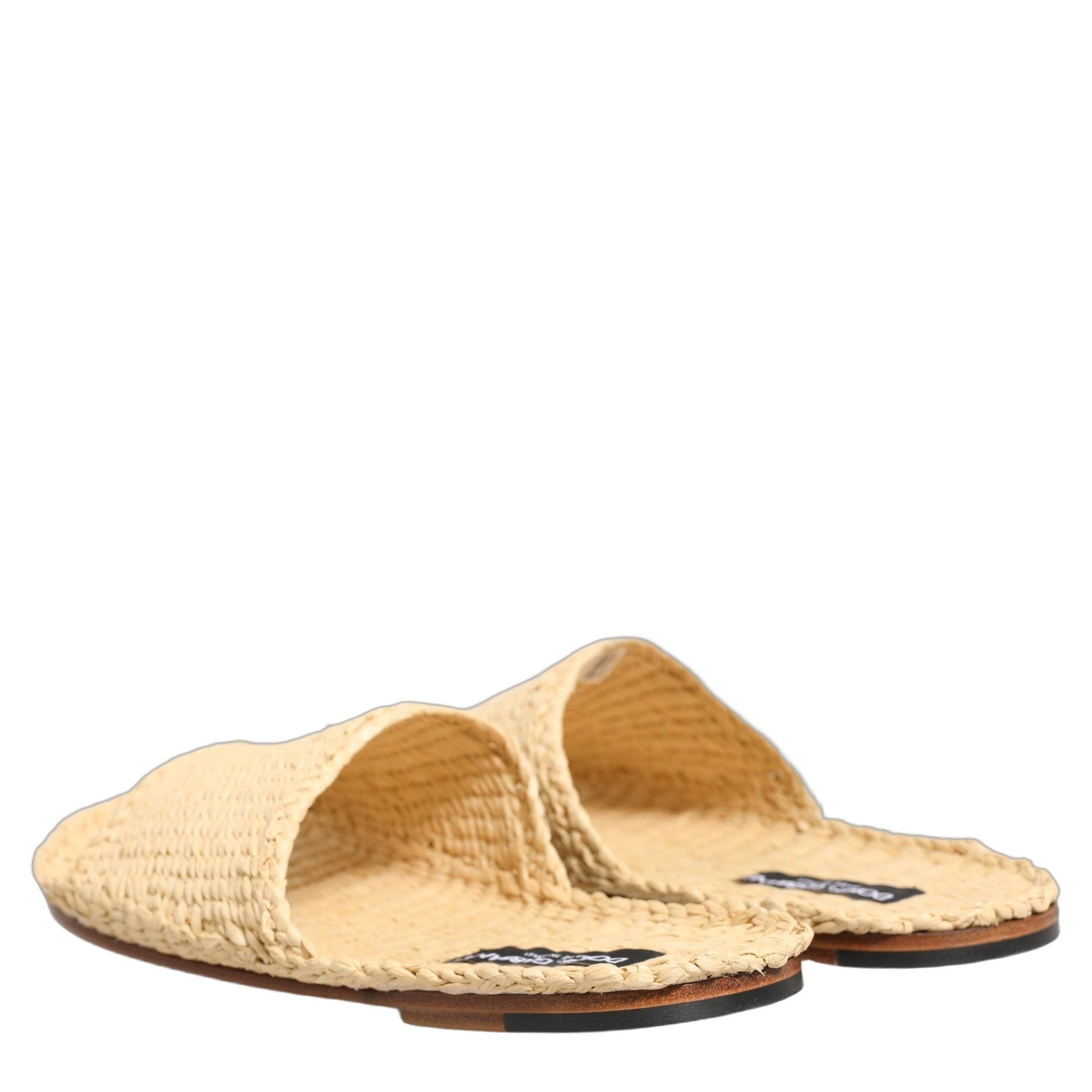 Dolce & Gabbana Beige Straw Raffia Slides Sandals Flats Shoes Dolce & Gabbana