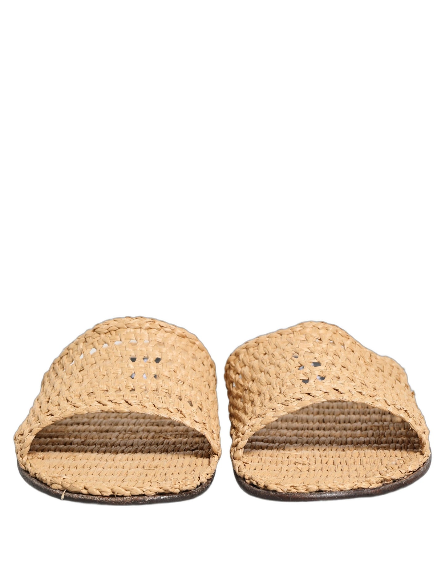Dolce & Gabbana Beige Straw Raffia Slides Sandals Flats Shoes Dolce & Gabbana